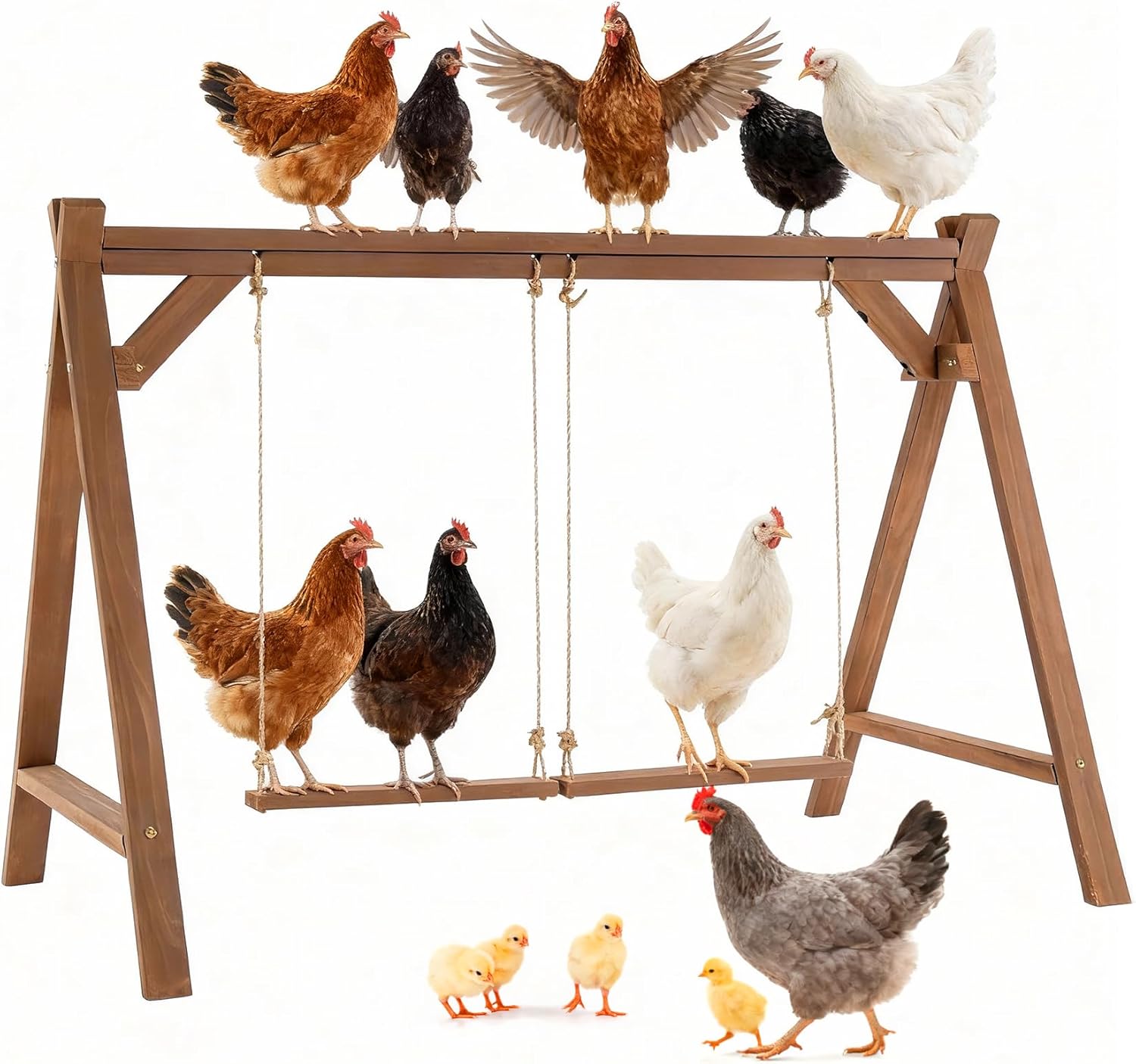 Chicken Roosting Bars, 50inch Long Chicken Perch with 2 Swings, Stable & Ideal for Pet's Healthy and Play, Fit for 6-8 Chickens