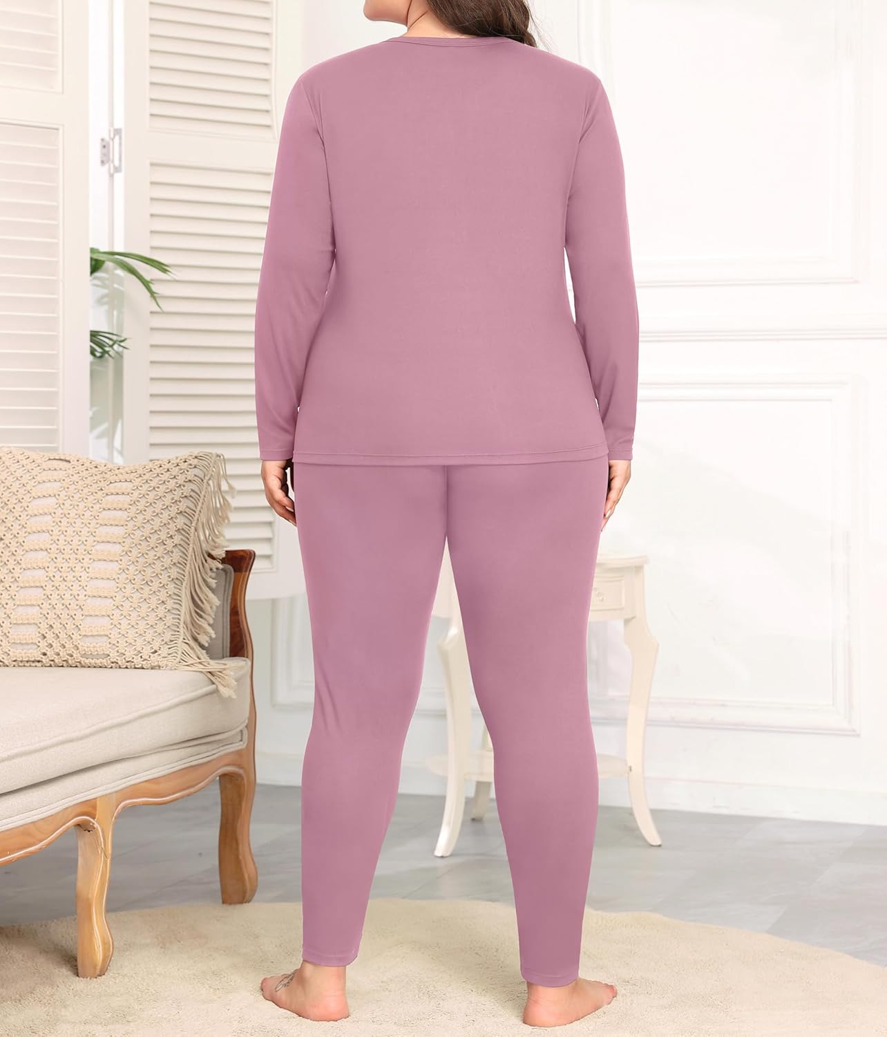 SWOMOG Plus Size Thermal Underwear Sets for Women Long Johns Base Layer Set 2 Pcs Underwear Top & Bottom Pajama Set - Image 5