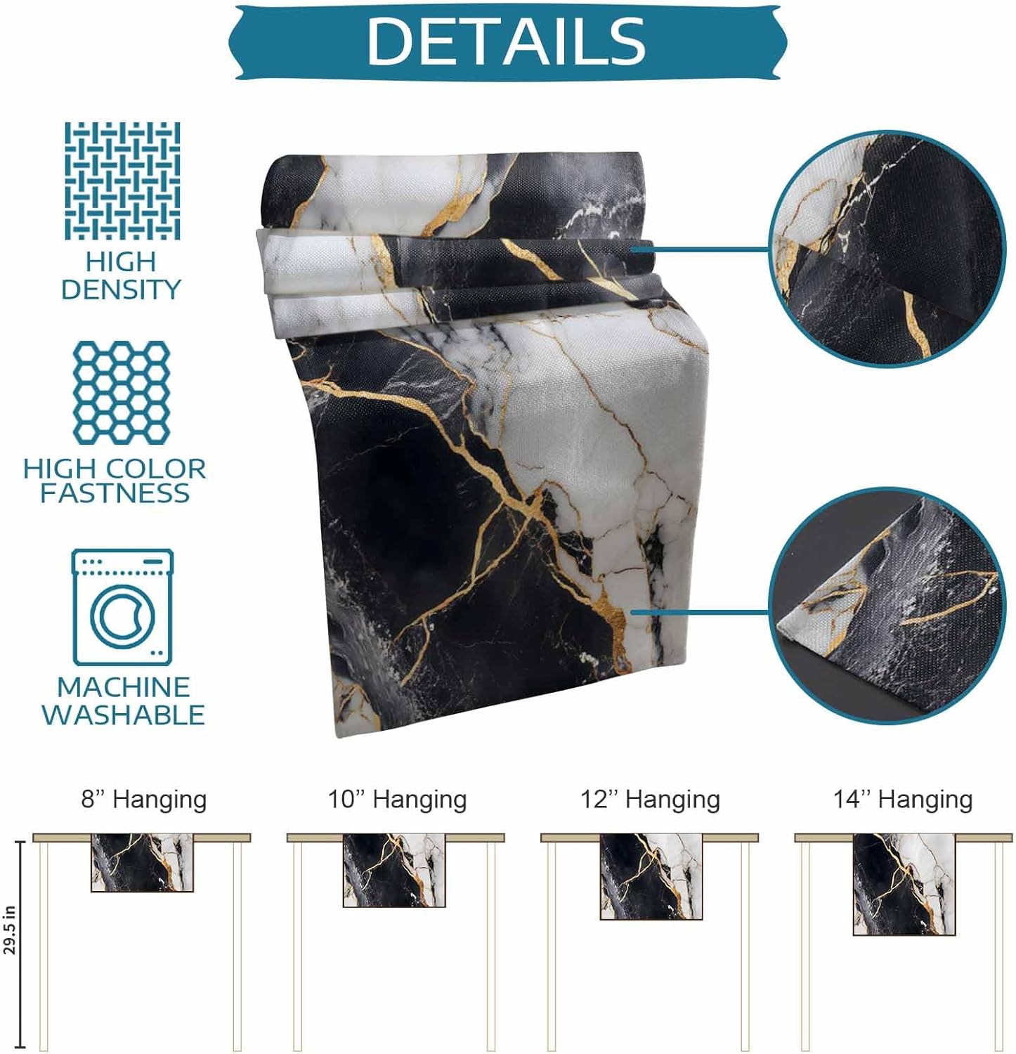 Table Runner-120 Inches Long Black White Gold Ombre Marble Tablerunners Decorative Dresser Scarves Modern Minimalist Pattern Tabletop Scarf for Indoor Outdoor Wedding Holiday Party