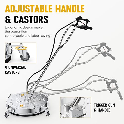 Miniatura 4 de EVEAGE Limpiador de superficies de 24 pulgadas, arandela de superficie a presión de doble mango, carcasa de acero inoxidable, accesorios de lavadora