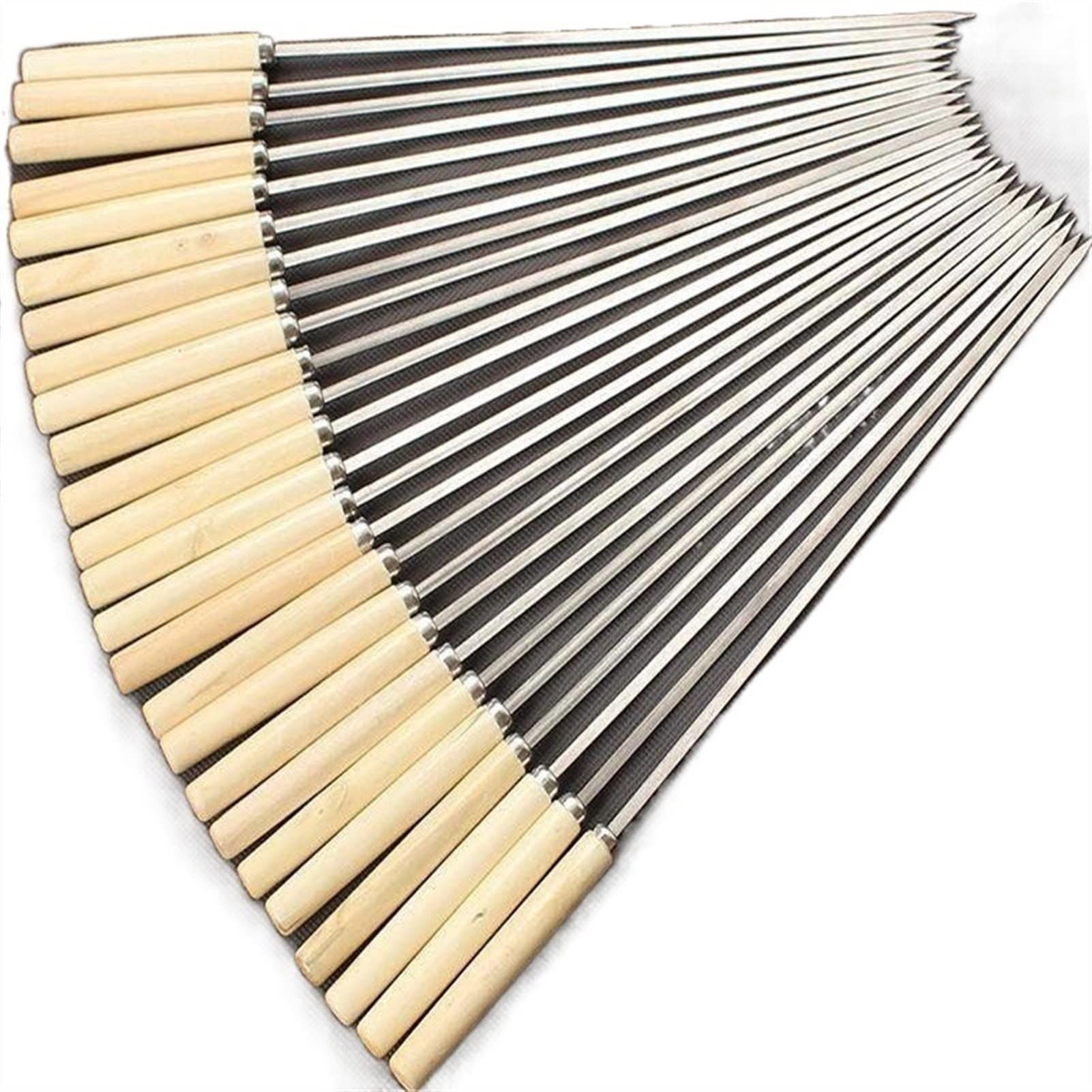 HMTE Ago per arrostire Barbecue Piatto con Manico in Legno Spiedini per arrosti in Acciaio Inossidabile (Colore : 10 Pezzi) (50 Pezzi)