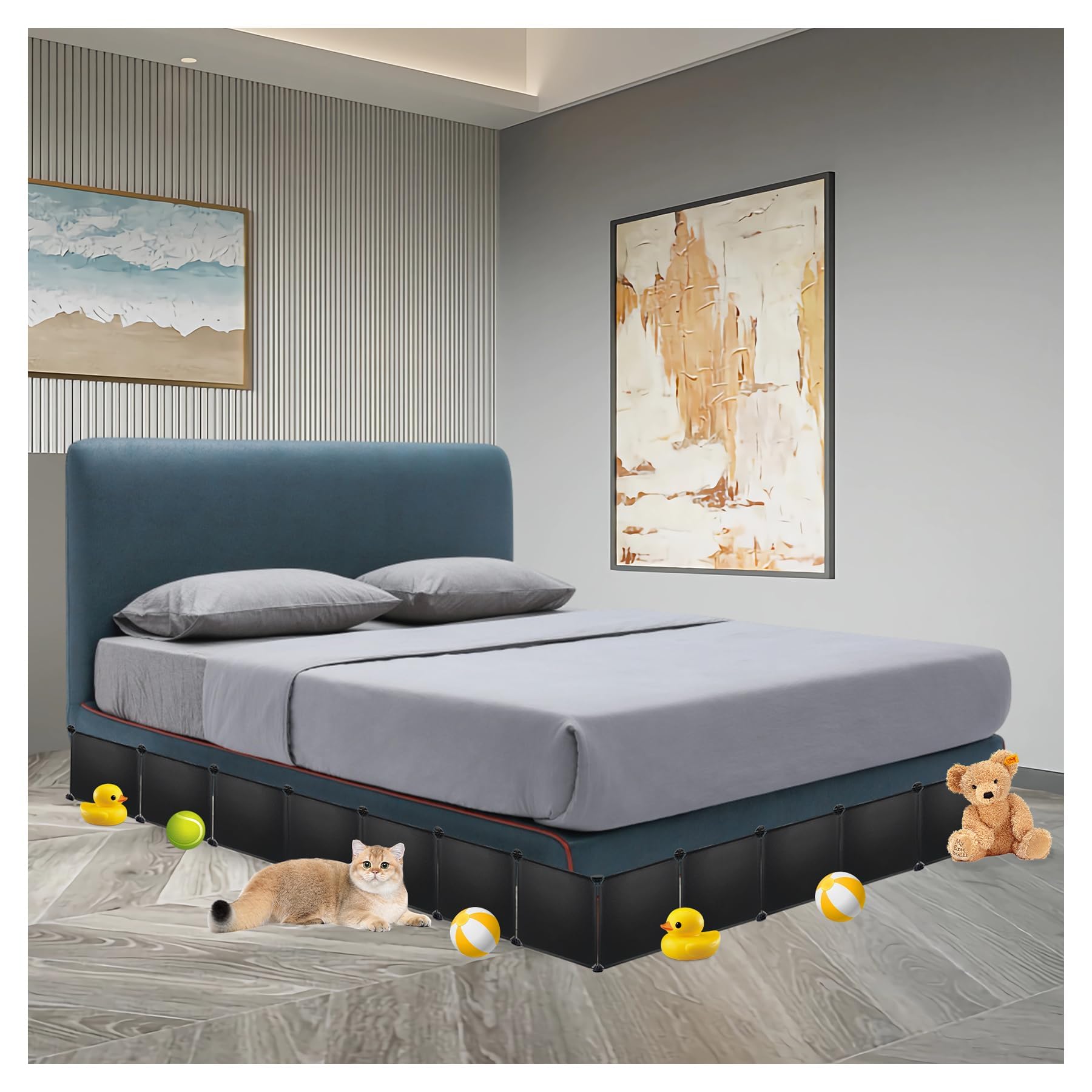 Under Couch Blocker for Toys Under Bed Blocker for Pets 166” Length 11.8" Height in Total Under Furniture Blocker with Sticky Double Side Tape, Connectors and Zip Ties for Pets