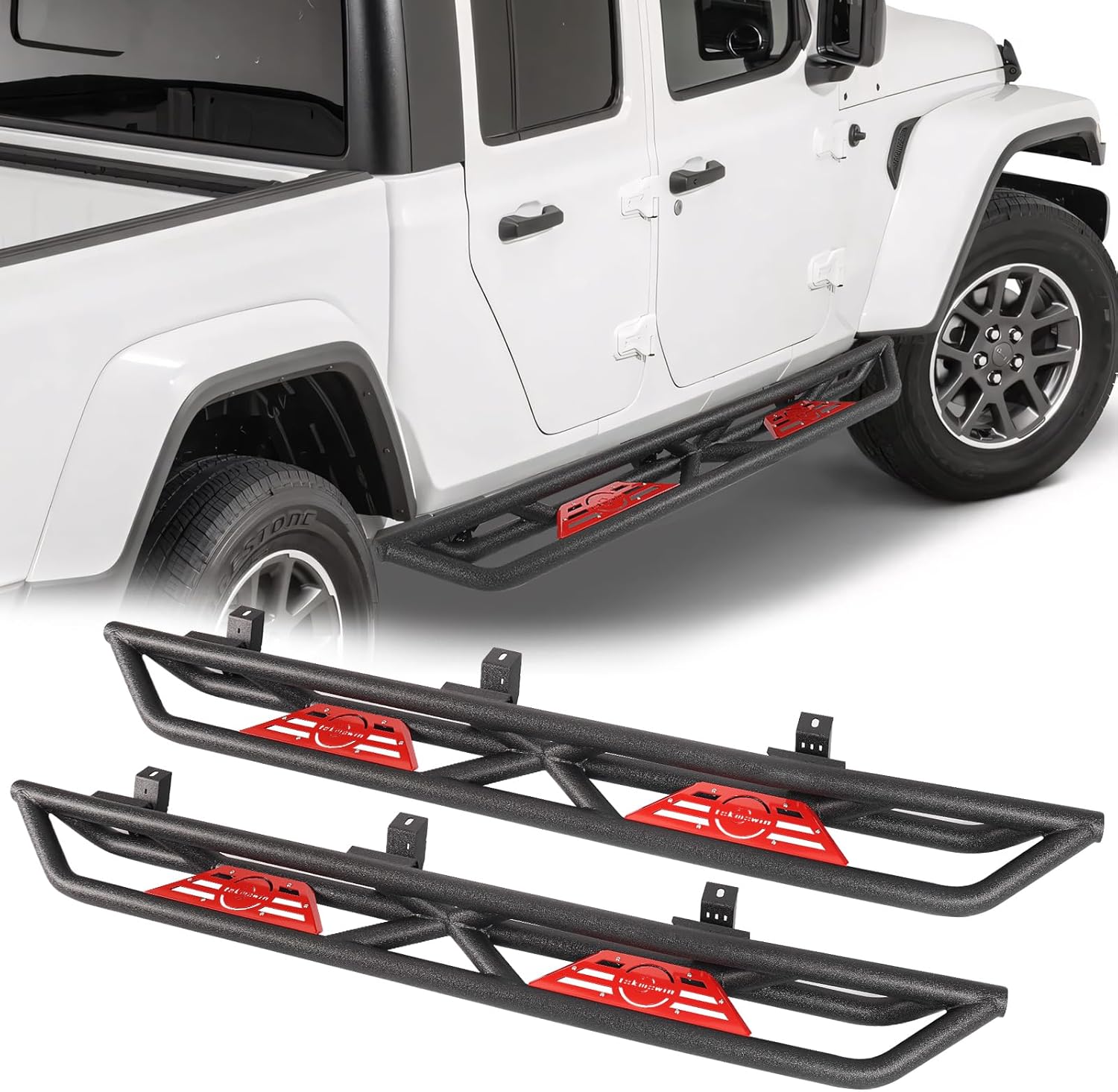 Gladiator JT Running Boards Side Steps Compatible with 2020 2021 2022 2023 2024 Gladiator JT 4 Door, Heavy-Duty Steel Nerf Bars Step Plate Rock Sliders Rail, Black Powder Coated Nerf Bar
