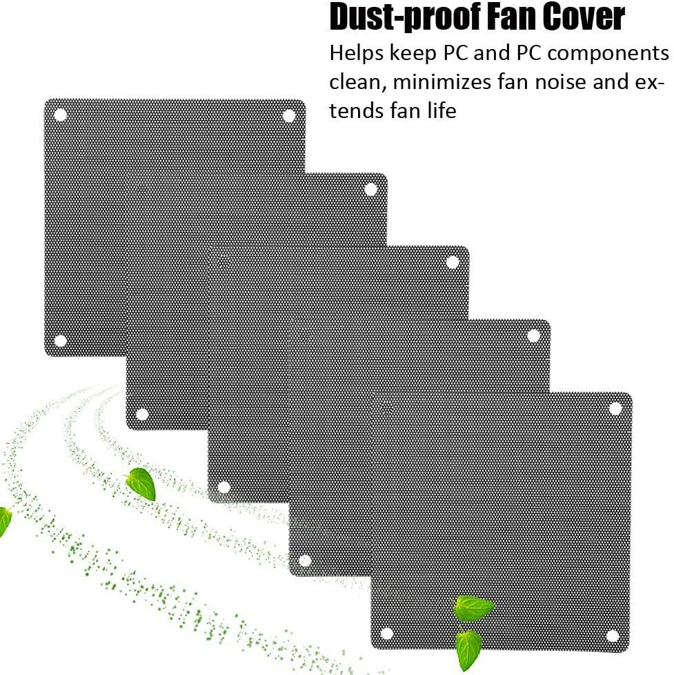 ASHATA 120mm Fan Dust Filter Mesh, 5Pcs 12cm PC Computer PVC Fan Cover Dust-proof Black, Compatible with Desktop, Laptop - Image 3