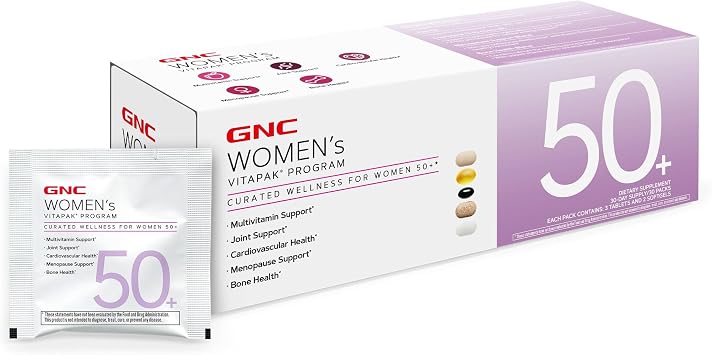 GNC Womens 50+ Vitapak، عبوة متعددة الفيتامينات 5 في 1، هرمونات صحية، صحة الدماغ، التمثيل الغذائي، قوة العظام، مكمل غذائي صالح للأكل، 30 وجبة