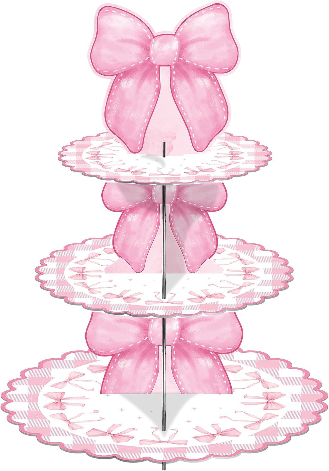 Pink Bow Birthday Decorations Cupcake Stand, 3 Tier Bow Cardboard Cupcake
