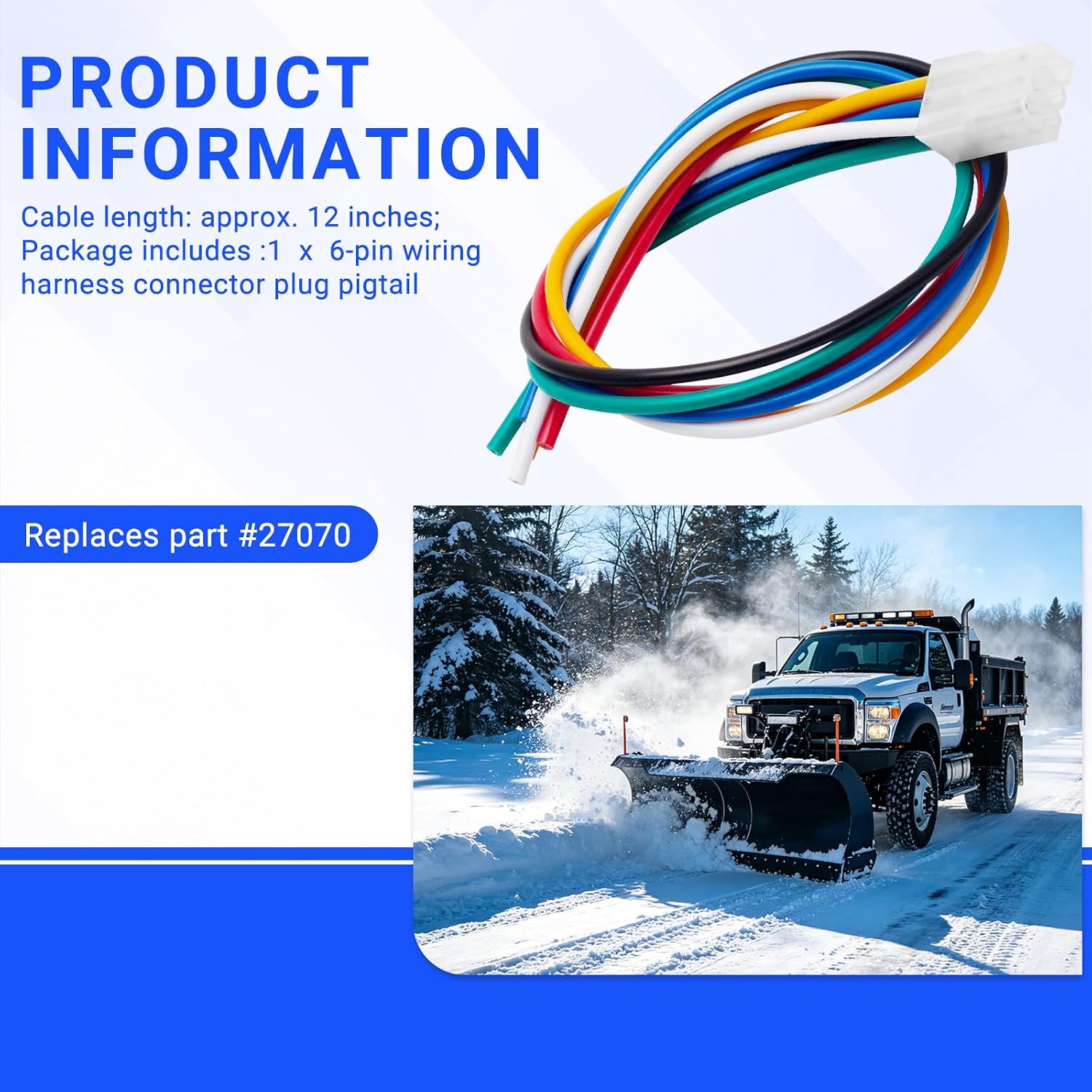 27070 6-Pin Wiring Harness Connector for Western Snow Plows – 1 Pack | Compatible with Western Fisher Snow Plows
