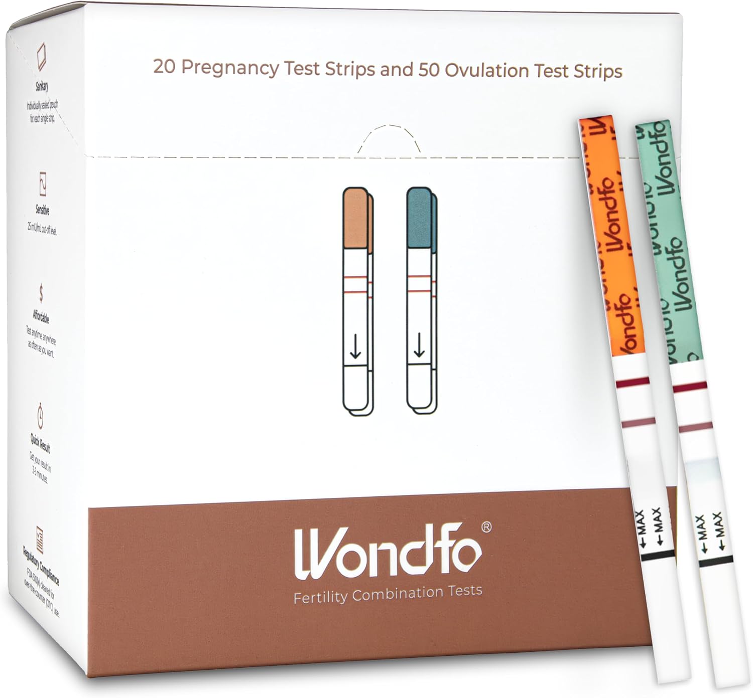 Wondfo 50 Ovulation and 20 Pregnancy Test Strips Kit - Highly Sensitive and Fast at Home Self-Checking Fertility Predictor Kit, Pack of 70