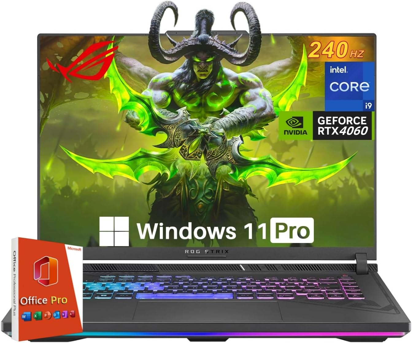 ROG Strix G16, NVIDIA RTX 4060, Intel i9-14900HX, 16" ROG Nebula 16:10 QHD 240Hz, WiFi 6E, BT 5.3, 64GB DDR5, 4TB SSD, Windows 11 Pro, Office Pro Lifetime