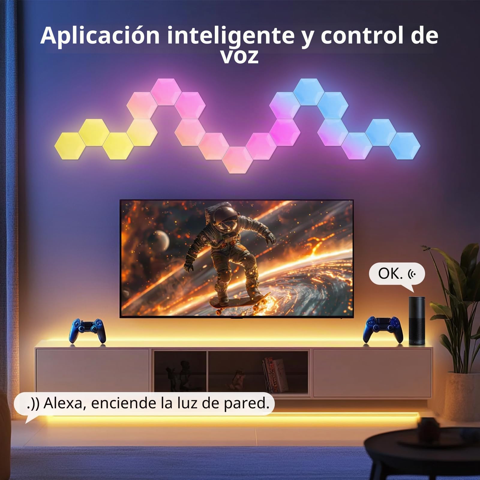 Panel LED para juegos hexagonal, 10 unidades, luz de pared inteligente LED con RGB-IC, sincronización de música, control de aplicaciones, iluminación de pared para sala y configuración de juegos