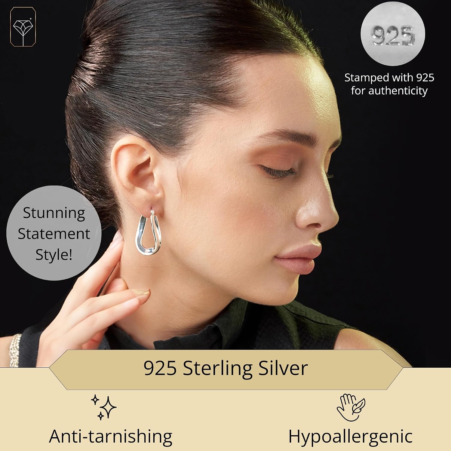 925 Sterling Silver Hypoallergenic Chunky Hoop Earrings for Women | Anti Tarnish Hoops in Various Styles by MAX + STONE