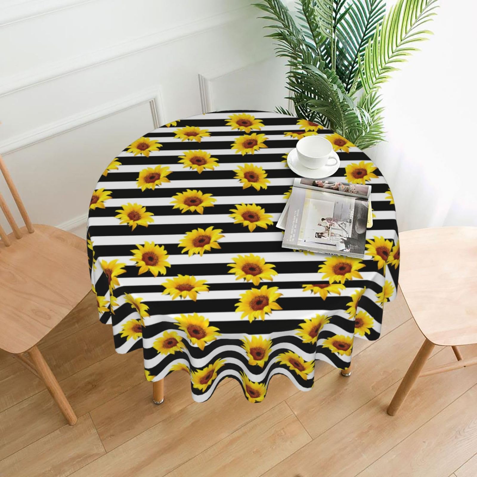 OXbnmm Sunflowers Print Soft Round Tablecloth 60in Polyester Washable Cover Cozy Gift for Mom Housewarming