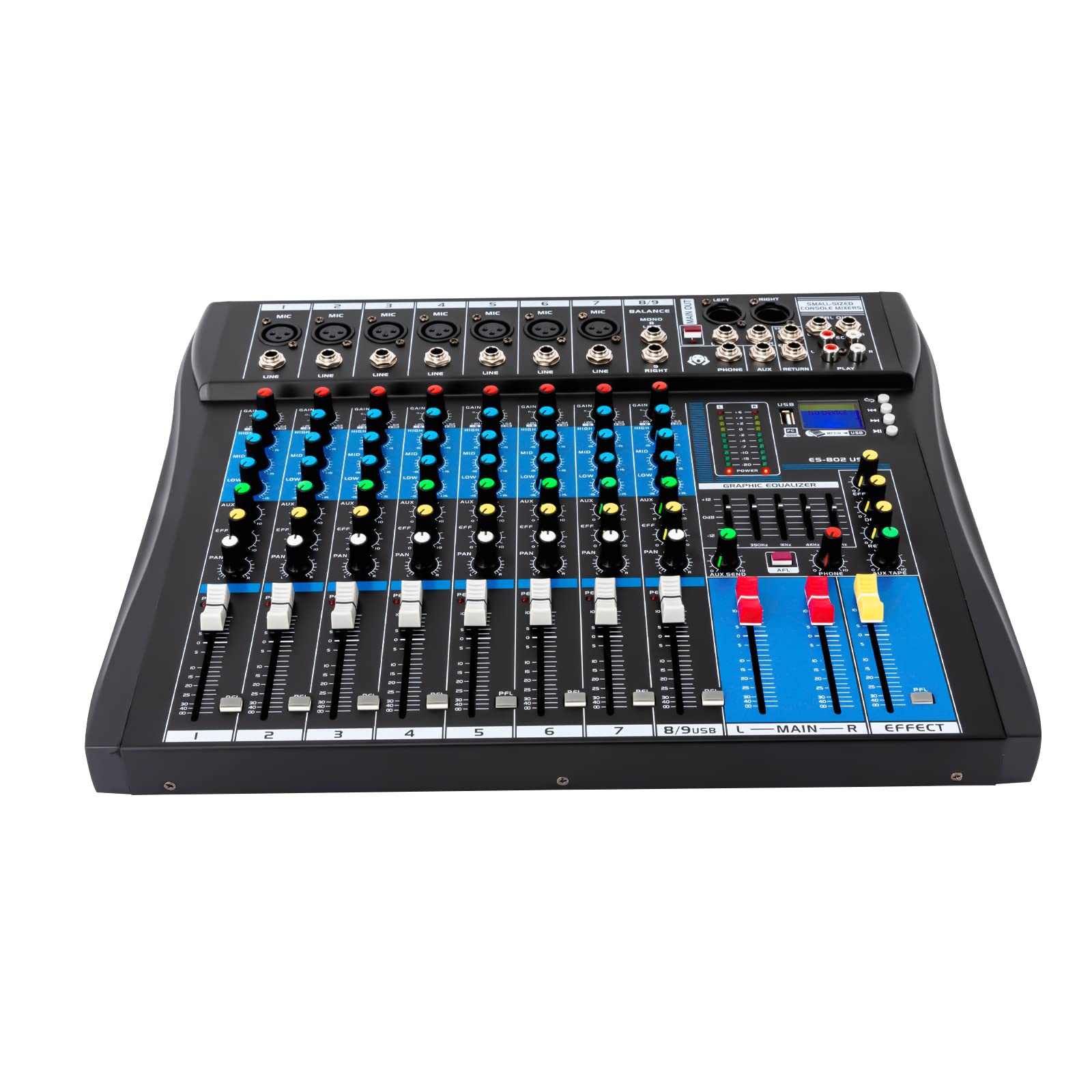 Mixer audio a 8 canali, mixer audio stereo professionale a 8 canali, mixer audio digitale
