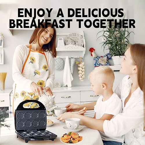 Miniatura 6 de Mini waflera, máquina antiadherente pequeña para hacer gofres con calentamiento rápido, hace 8 waffles, waflera para niños, solo tienes que añadir