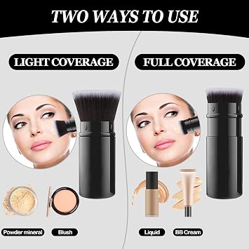 Retractable Kabuki Brush, Flat Top Foundation Makeup Brushes