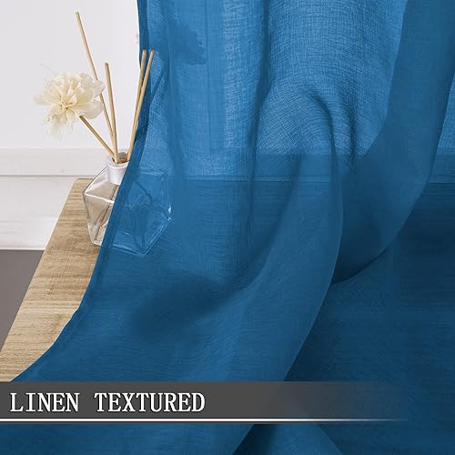 Miniatura 10 de Tollpiz Cortinas cortas transparentes de lino con textura, filtrantes de luz, con bolsillo para barra, para dormitorio, 38 x 54 pulgadas de largo,