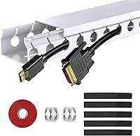 Vista 1 de Updated White Cable Raceway Kit, 155（10x15.5） inch Open Slot Wire Covers for Cords, Cable Management System to Hide Under Desk/TV/Computer/Net/Power