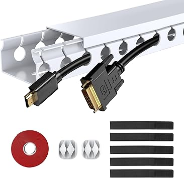 ENONCI Updated White Cable Raceway Kit, 15510x15.5 inch Open Slot Wire Covers for Cords, Cable Management System to Hide Under Desk/TV/Computer/Net/Power CordsPack 10