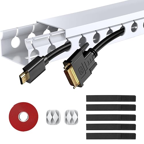 ENONCI Cable Raceway Kit 77in Under Desk Wire Cover Organizer 5-Pack | Channel Wire Cover Under Desk Kit Under Desk Cable Management System to Hide Under Desk/Tv/Computer/Net/Power Cords