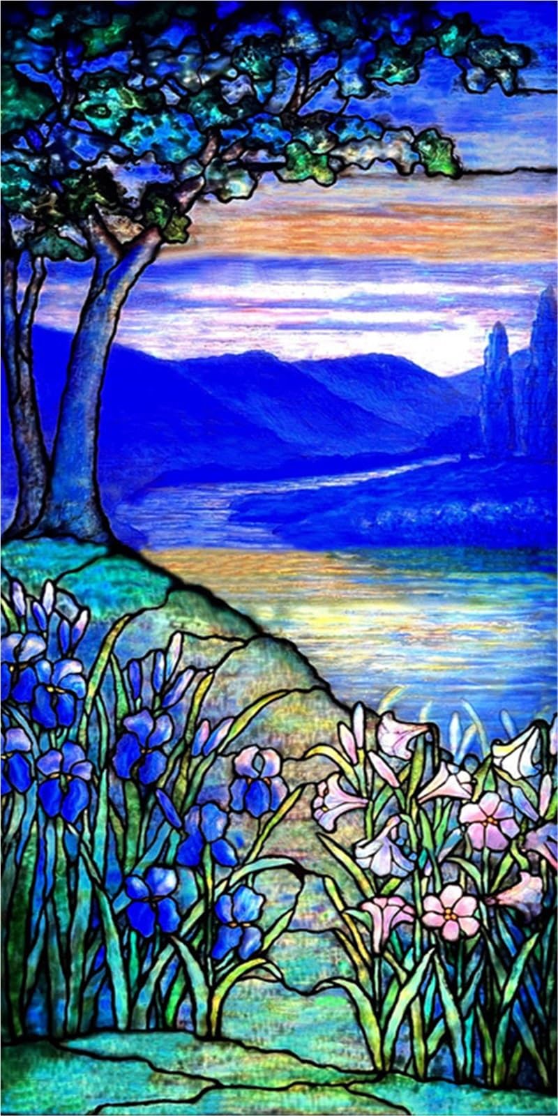 Stained Glass Window Film,Frosted Privacy, Static Cling,Vintage Colorful Stickers for Glass Windows(Color 21,50X100cm)