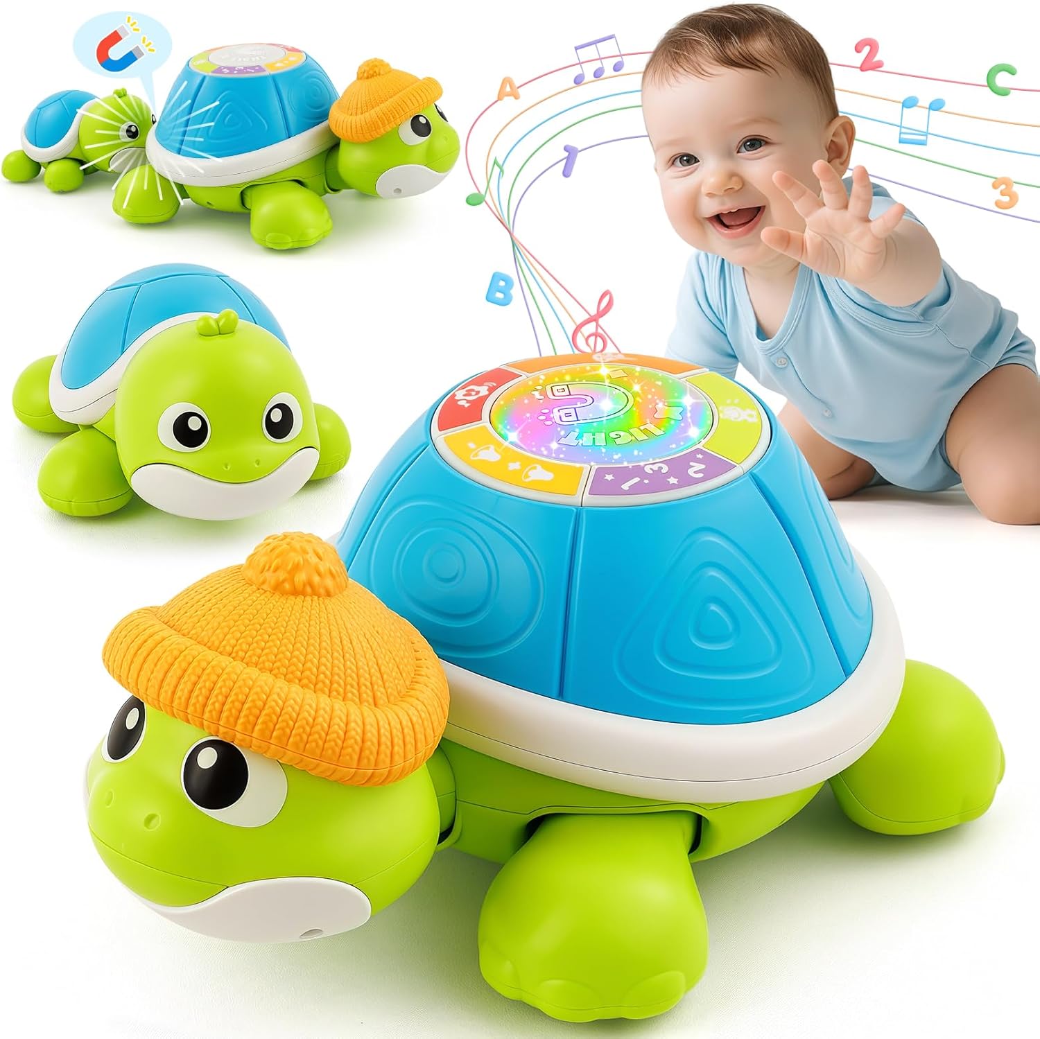 Baby Toys 6-12 Months, Musical Turtle Crawling Infant Toys for Tummy Time, Early Learning Educational Toys for 7 8 9 10 11 Month, Ideal Christmas Birthday Gifts for Boys & Girls Age 1 Years Old