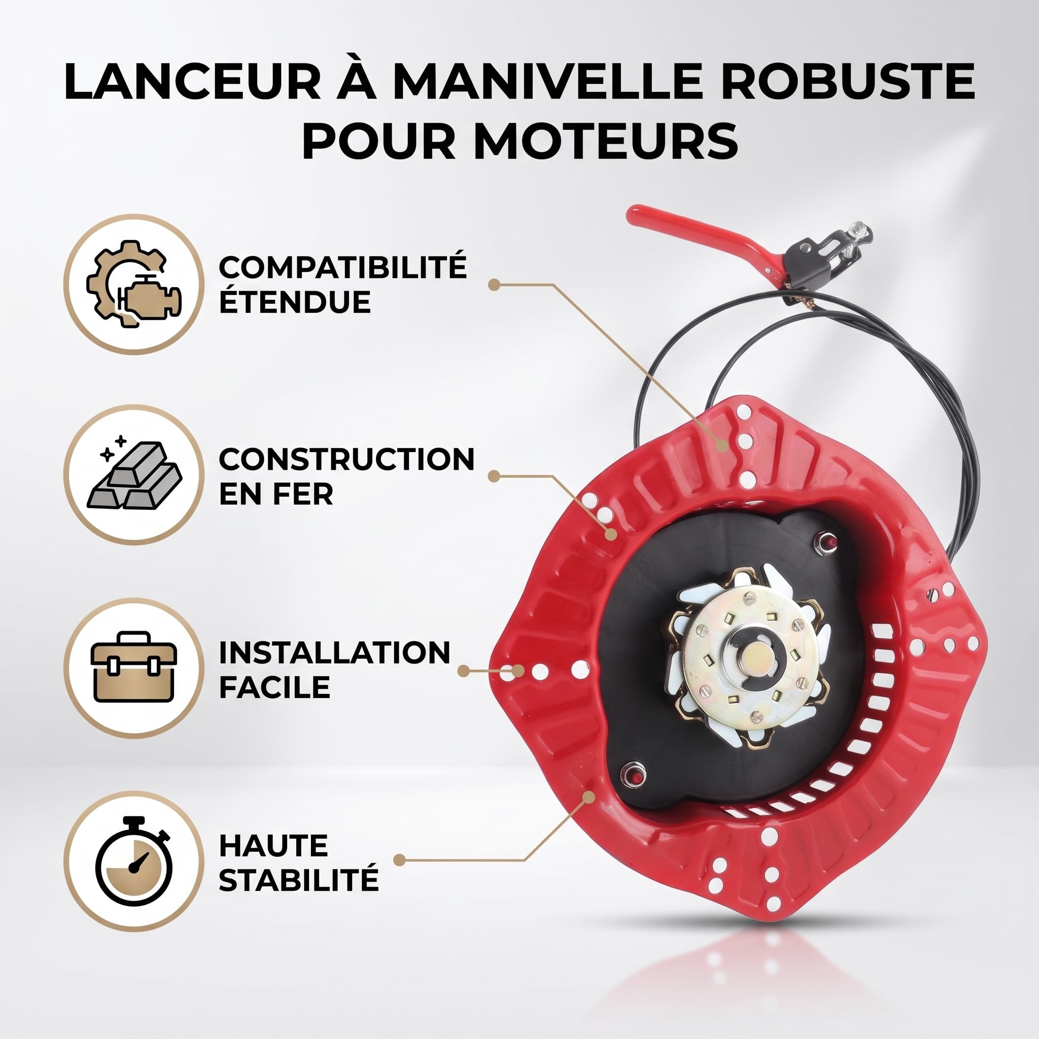 Arranque Manual Reemplazo, Amplia Compatibilidad Modelos 170F 173F 178F, Construcción Metálica Duradera, Fácil Instalación Rápida para Motores Verticales Generadores Tillers