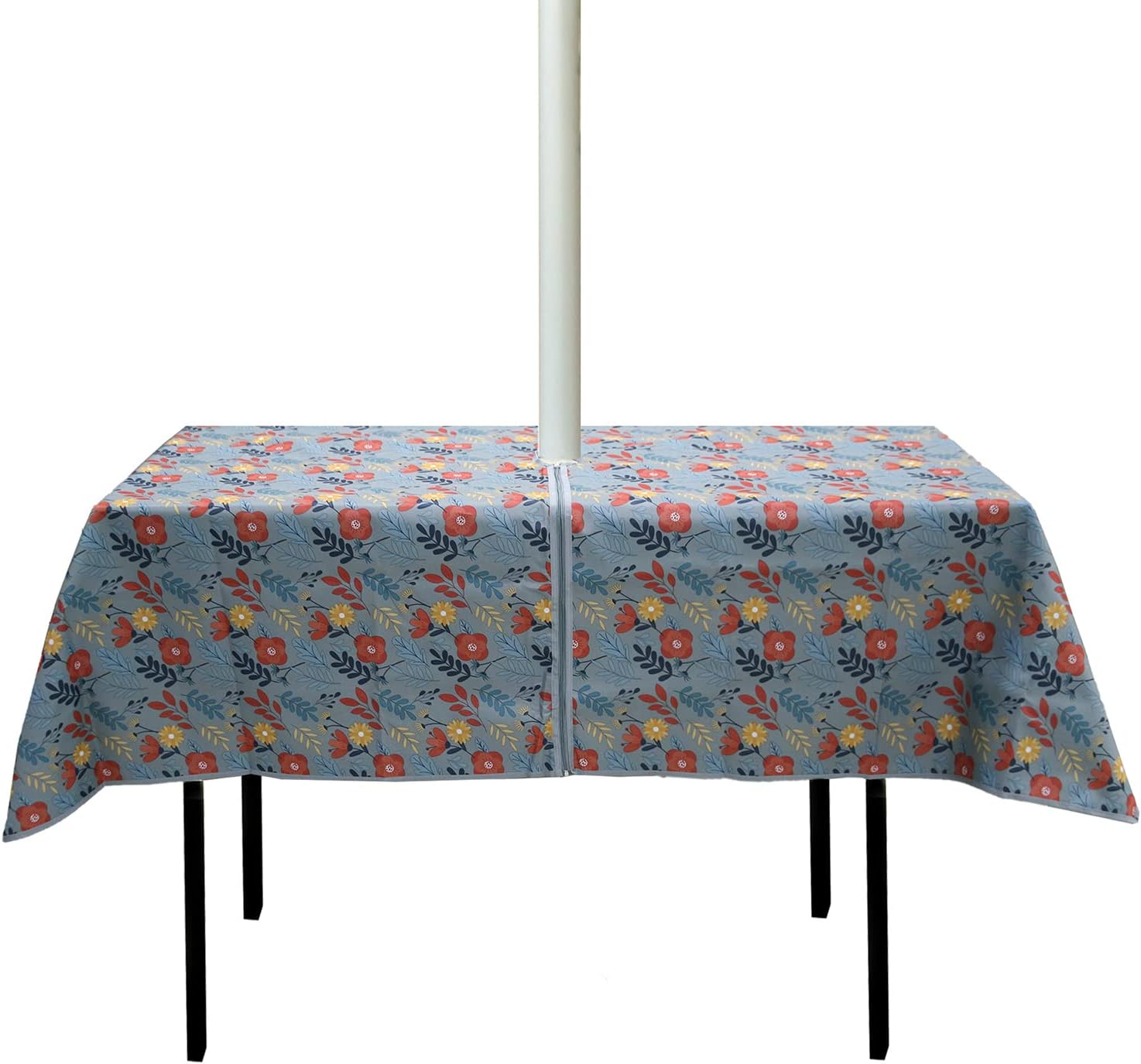 cjc Outdoor Indoor 60inch Tablecloth with Umbrella Hole and Zipper, Waterproof Zippered Patio Table Cloths, Spring/Summer Table Covers for Backyard Table BBQs Picnic (Grey, Rectangle)