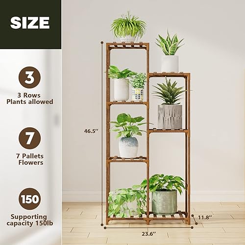 Miniatura 5 de Bamworld Soporte para plantas de esquina interior, soporte de madera para flores, para sala de estar, balcón y jardín (7 macetas)