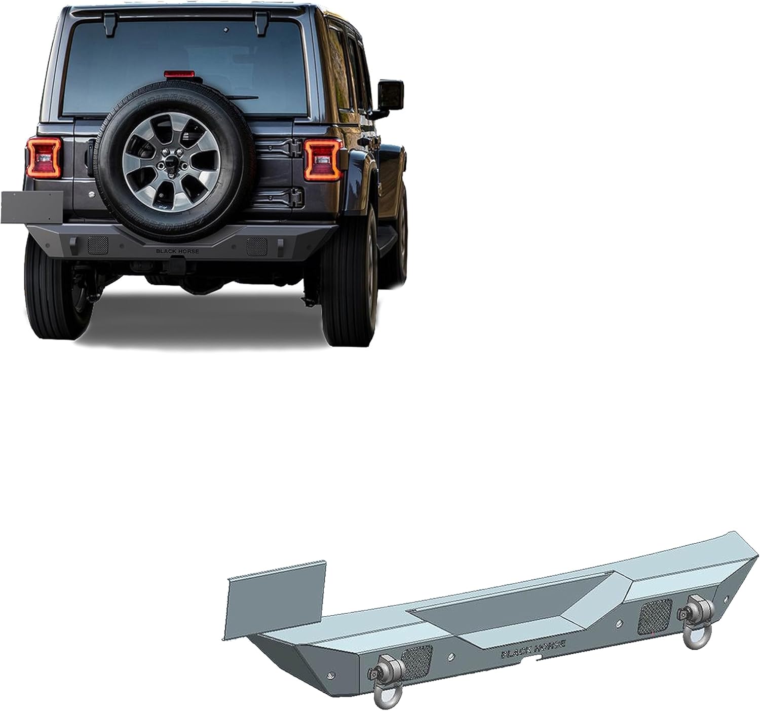 Black Horse Armour Heavy Duty Rear Bumper Matte Black Compatible with 2018-2026 JEEP WRANGLER JL (Incl. 21-24 4xe)-ARB-JL18