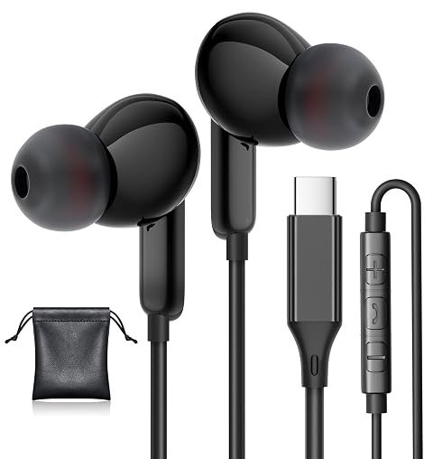 USB C Headphones Type C Earphones for Samsung S25 S24 Plus S24 Ultra Wired Earbuds with Microphone Volume