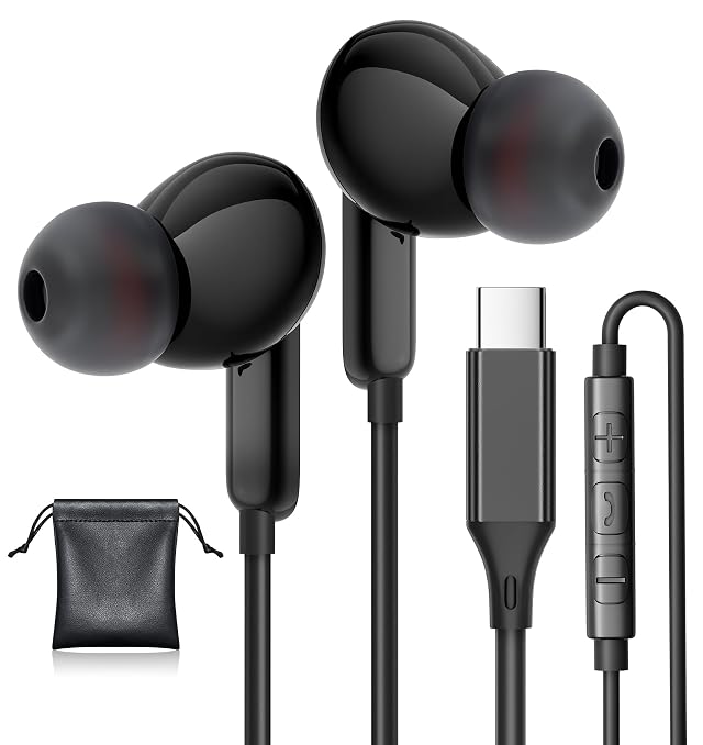 USB C Headphones Type C Earphones for Samsung S25 S24 Plus S24 Ultra Wired Earbuds with Microphone Volume