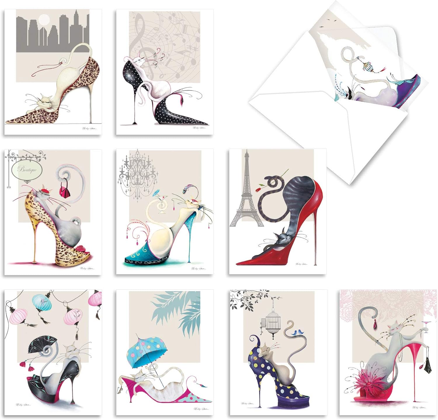 The Best Card Company - 10 Blank Note Cards for Women (4 x 5.12 Inch) - Assorted Fashion Greeting Cards for All Occasions - Write in Style MQ5067OCB-B1x10 : Everything Else