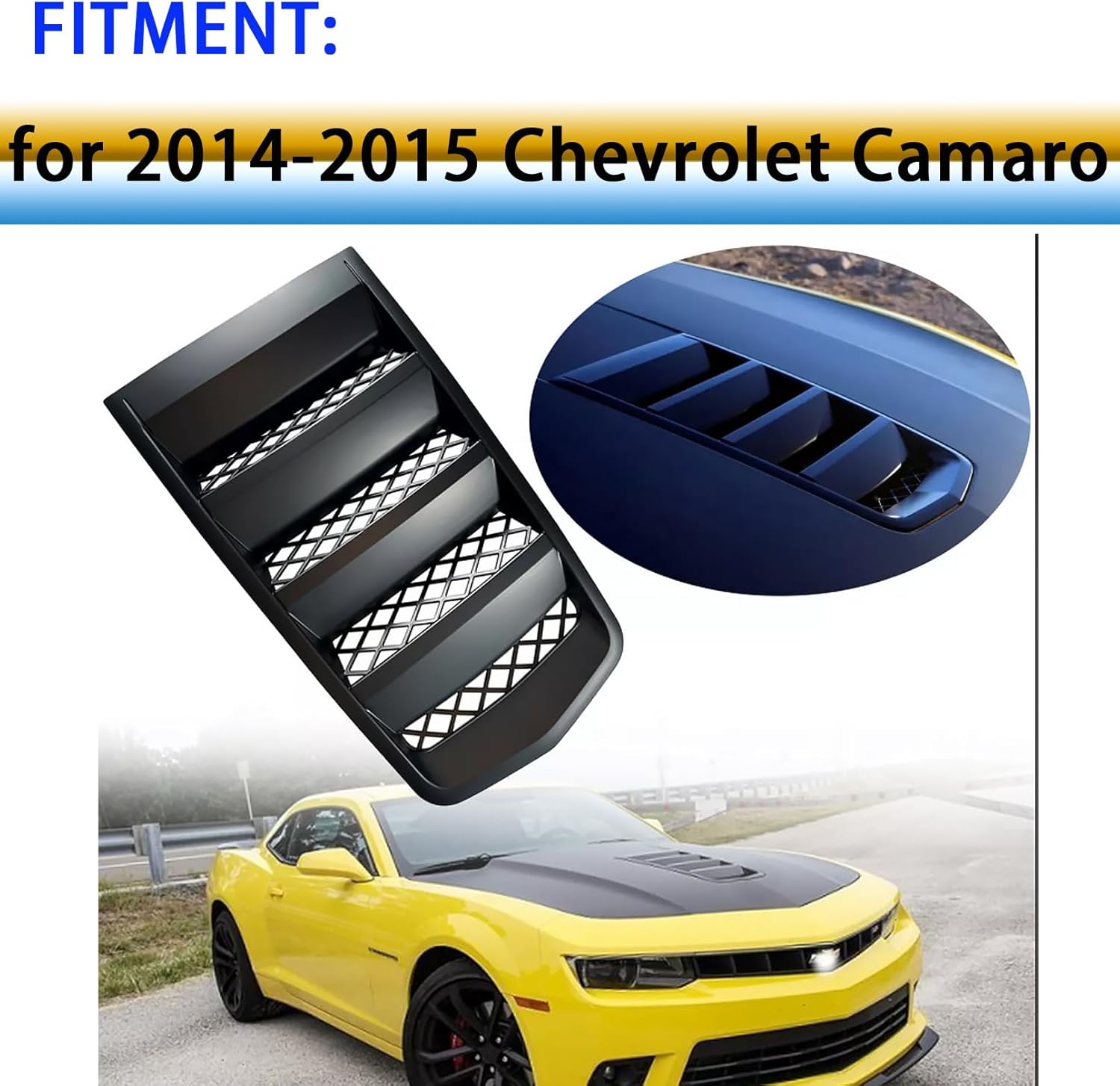 Front Hood Scoop Vents Grille Compatible with Chevrolet 2014-2015 Chevy Camaro Replacement 22828242, GMBHO00017, Matt Black Color