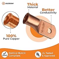 Vista 205 de SELTERM - 2 terminales de anillo resistentes para cable de batería, calibre 4 AWG, pernos de 3/8 pulgadas, terminales de calibre 4, ojales de cobre