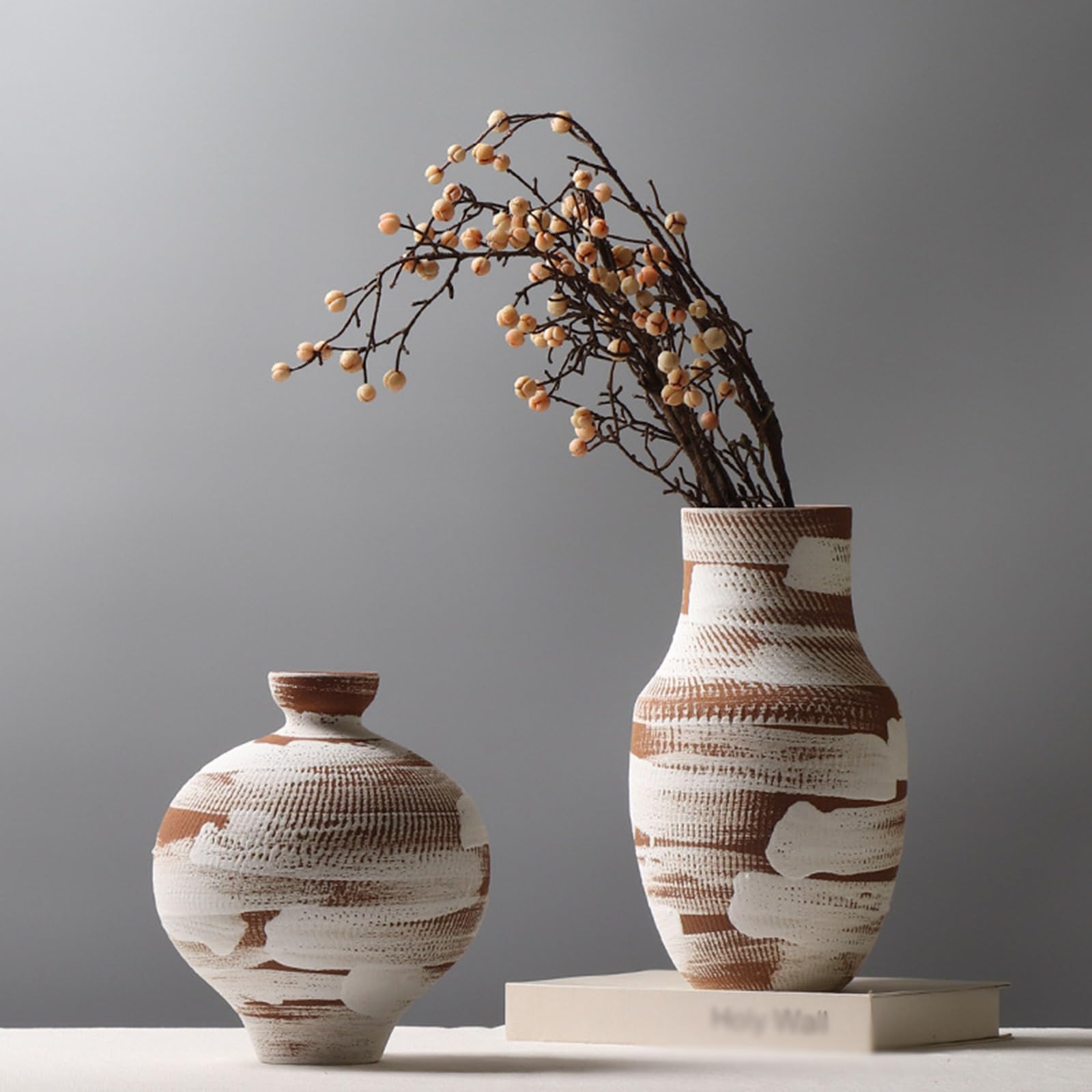 Wazon ceramiczny do wystroju domu, rustykalny, rustykalny, dekoracyjny, ceramiczny, terakotowy, na stół, do salonu, łazienki, na półkę, do kominka,E