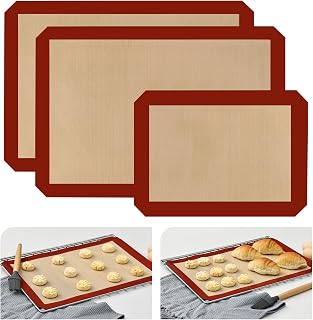 KitchenRaku Juego de 3 alfombrillas de silicona para hornear, 29,5 x 42 cm, revestimiento antiadherente, de silicona, reutilizables, sin BPA, color rosa