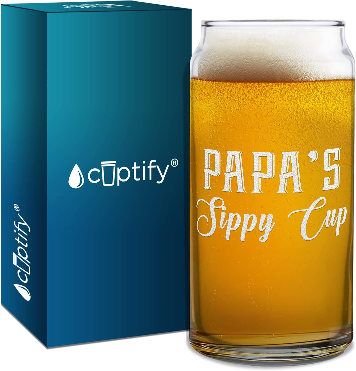 Papa's Sippy Cup Etched 20 oz Engraved Beer Can Glass Birthday Gift for Men, Fathers Day, Dad, Husband, Grandpa or Best Friend