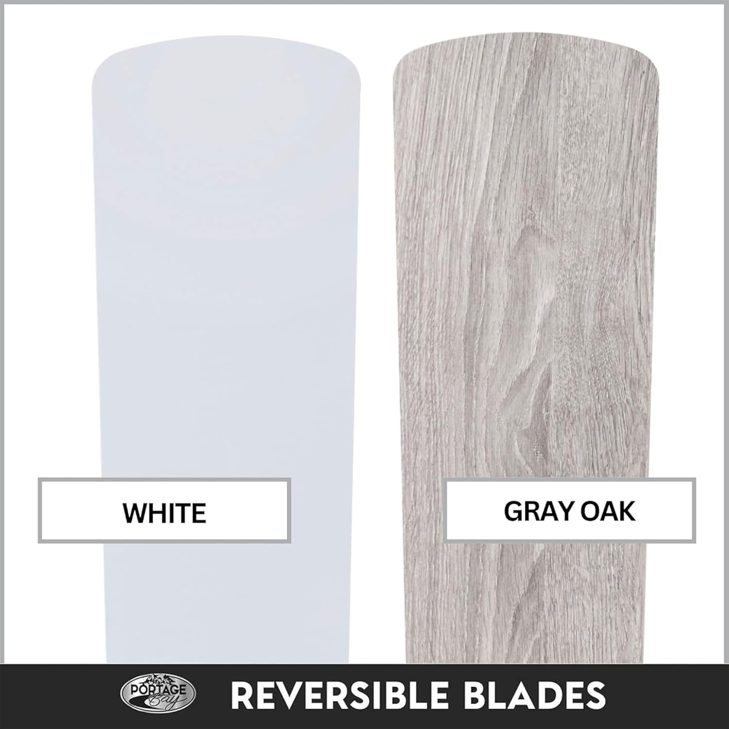 Portage Bay Ceiling 52" Renton White Indoor Fan with Clear 3 Light LED Multi Arm E26/B11 Bulb and Pull-Chains, Traditional Style, 5 Reversible Gray Oak Blades, 51441, 52 Inch