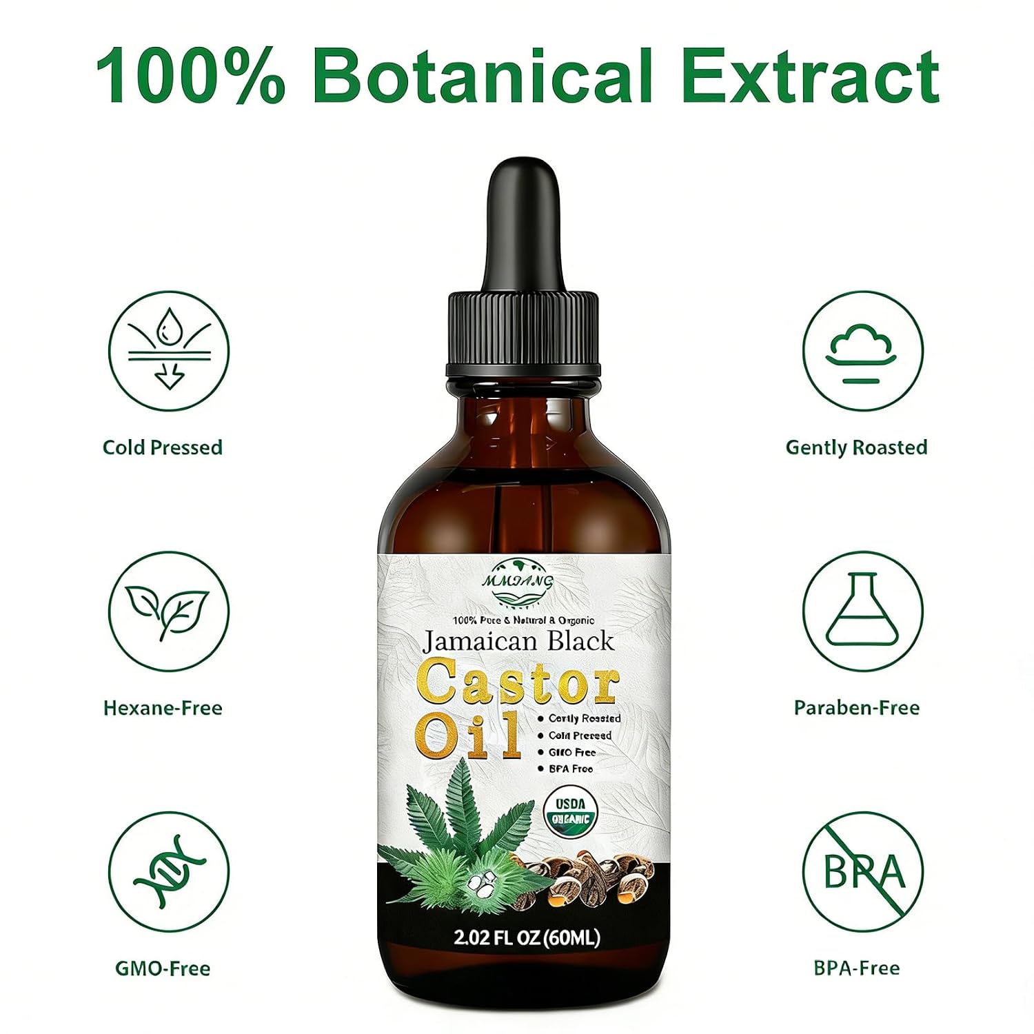 Jamaican Black Castor Oil, Organic Cold Pressed Hair Oil Hexane Free | 100% Pure USDA Organic Oil in Glass Bottle for Nourishing Hair & Scalp Care, Fuller-Looking Brows, Lashes, Dry Hair Care.