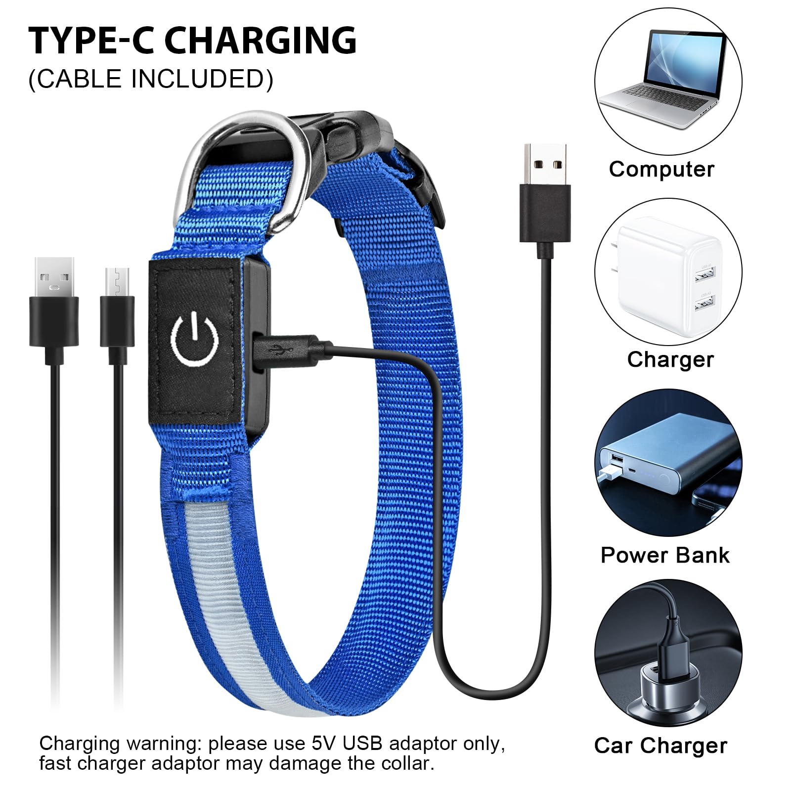 AUAUY Lichtgevende Halsband, LED-Lichtgevende Halsband, Halsband, USB Oplaadbaar, Waterdicht Voor Kleine, Middelgrote En Grote Huisdieren, Veiligheidshalsband Met 3 Verlichtingsmodi (Roze-M