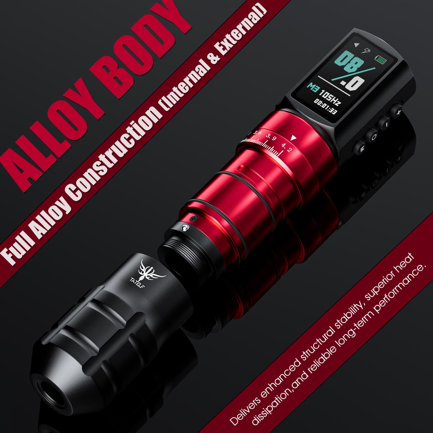 TATELF Kit Inalámbrico, Máquina Rotativa Profesional para Principiantes y Artistas, Pantalla LCD, 7 Vel, Batería 2300mAh, 20 Cartuchos, 10 Tintas