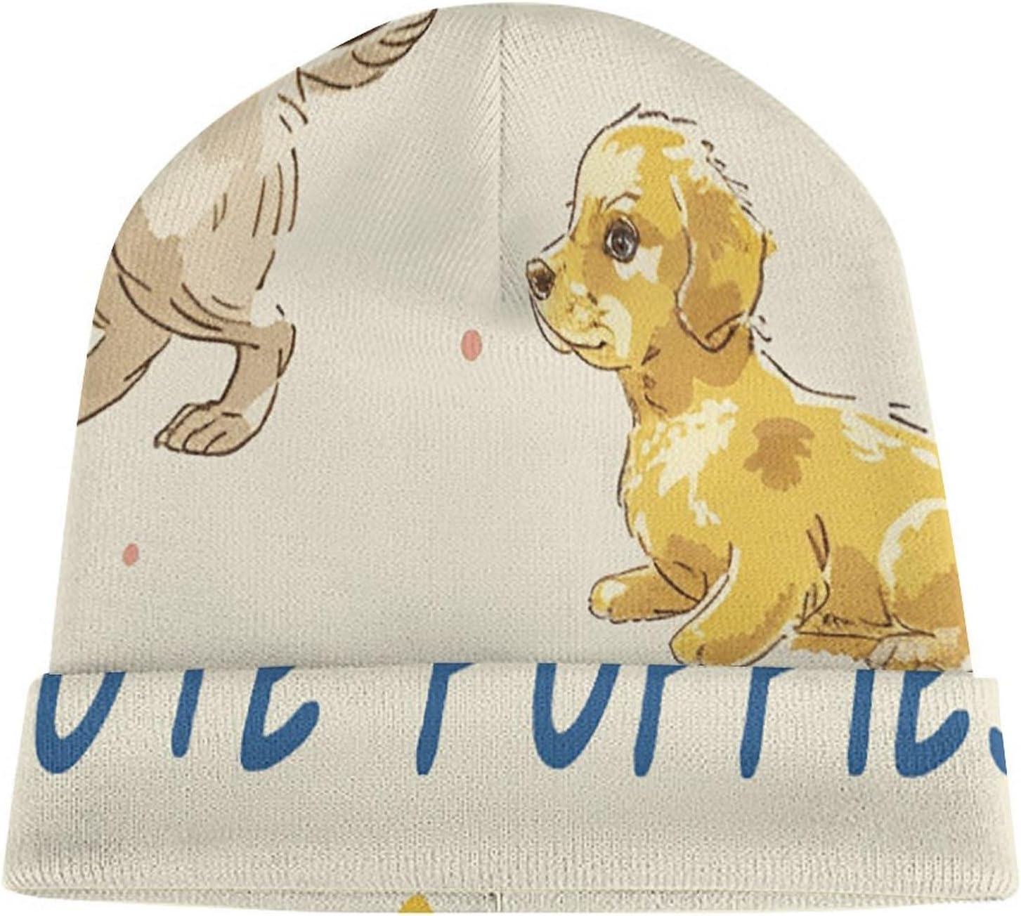Wide Brim Beanie Hat, Brown Dog Pattern Printed Beanie Hat,Women Soft Stretch Ski Hat,Universal Knitted Hat