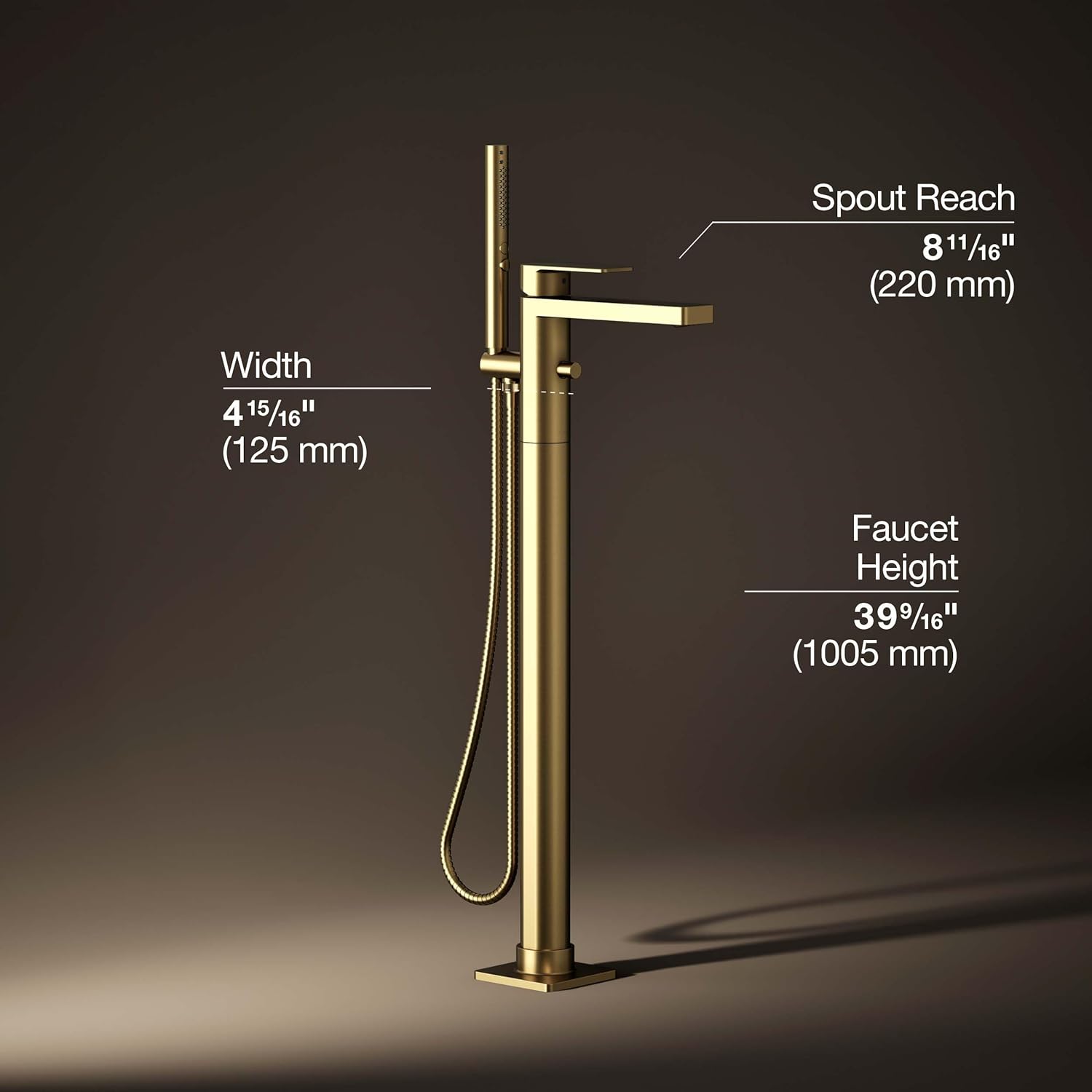 Vibrant Brushed Moderne Brass Freestanding Bath Faucet