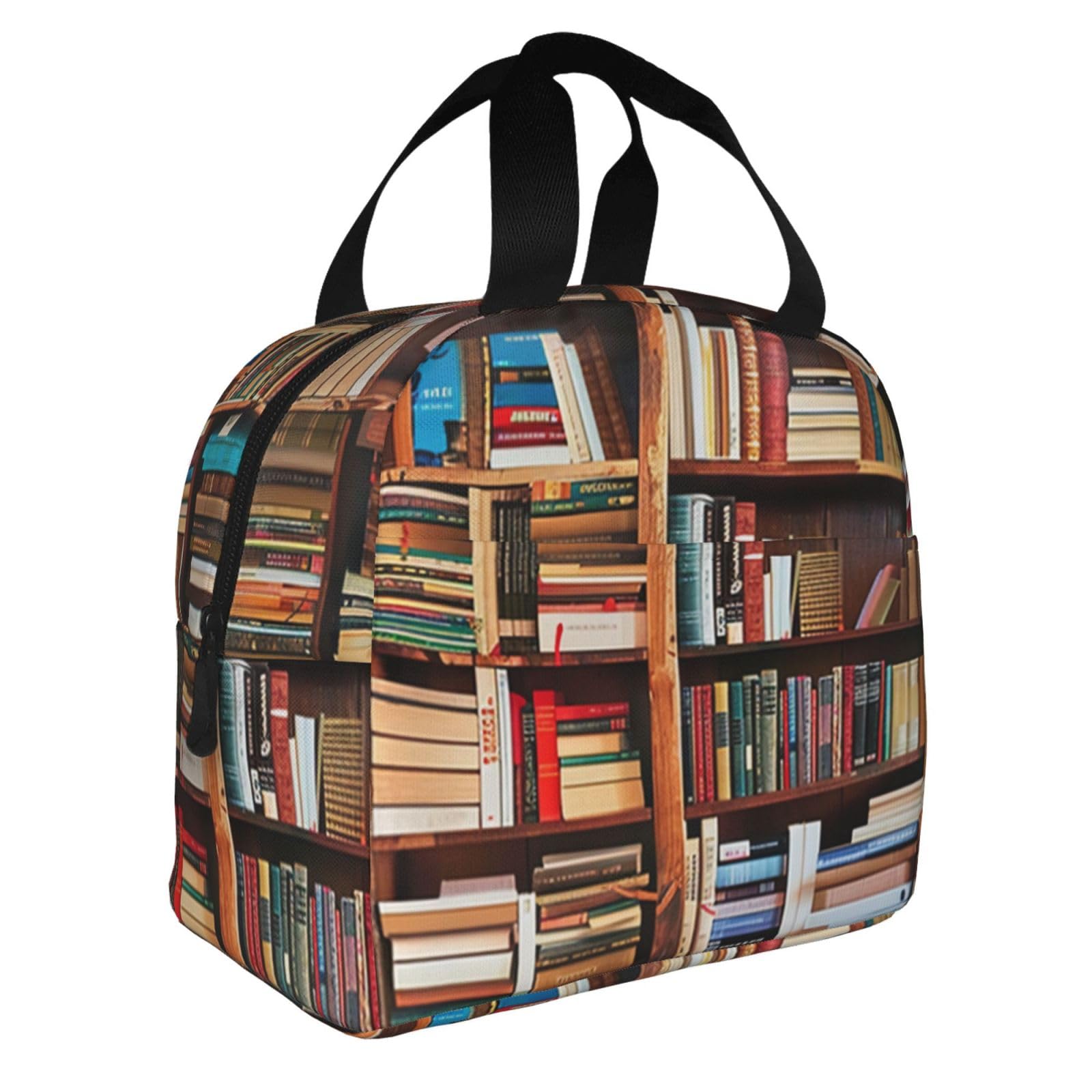 LRHCNZDCP Books Bookshelf Prints Insulated Picnic Lunch Bags for Men Women, Foldable Cool Bag Thermal Tote Bags for Work Picnic Camping School Beach