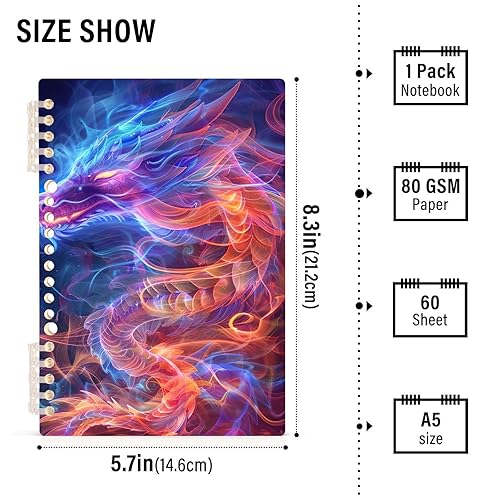Miniatura 2 de UMIRIKO Neon Glowing Dragon Spiral Notebook Journal College Ruled Notebook 8.3"x5.7" Journal with 60 Lined Pages A5 Spiral Notebooks for Women Men 1