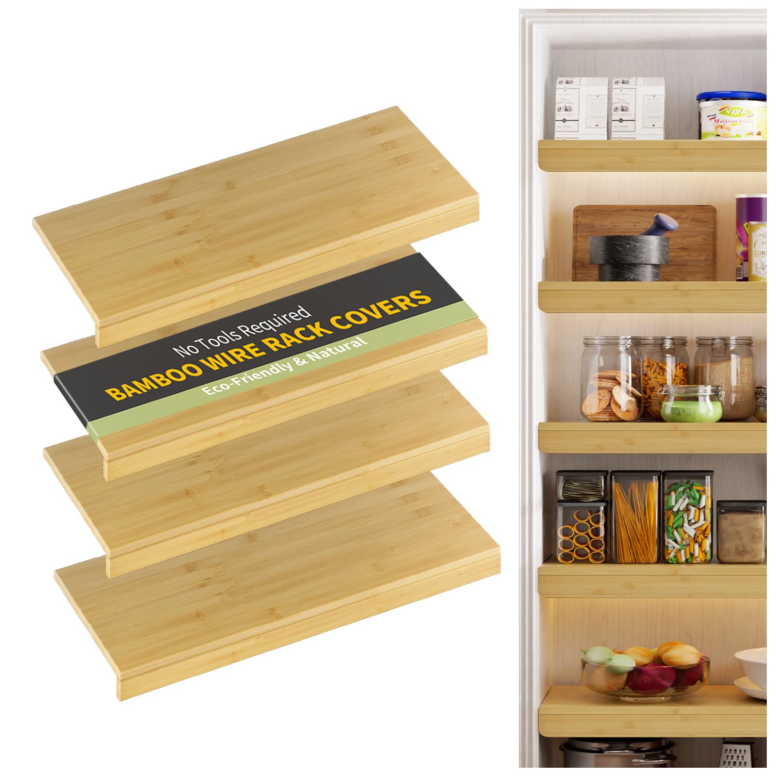 ClimbHope ClimbHope Wire Shelf Covers, Bamboo Wire Rack Covers for Pantry, Closet,Kitchen (4pcs, 36" W x 16" D, Natural)