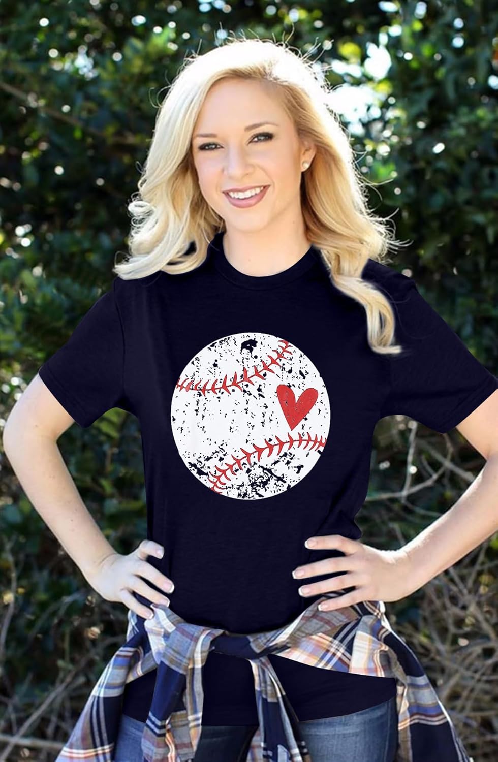 Baseball Shirt Women Baseball Heart Tee Shirts Baseball Mom Tshirt Game Day Casual Crew Neck Short Sleeve Tops - Image 2
