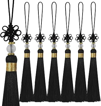 13cm/5 Inch 20pcs Silky Bookmark Tassels with 2-Inch Cord Loop and Knot for Jewelry Making, Souvenir, Bookmarks, DIY Craft Accessory Black