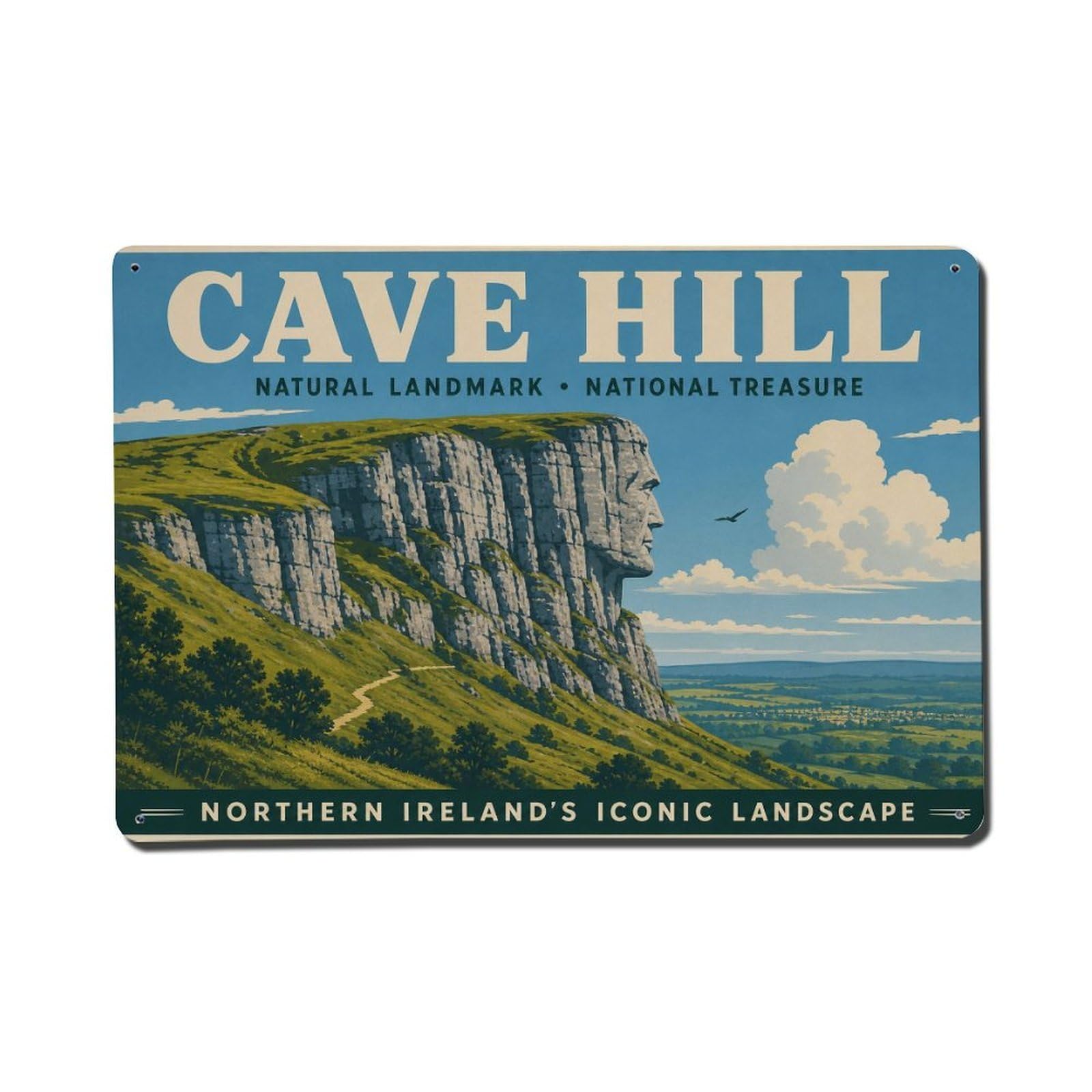 Fyrn Style Metal Tin Sign Vintage Travel Cave Hill Belfast Ireland Mountain Landscape