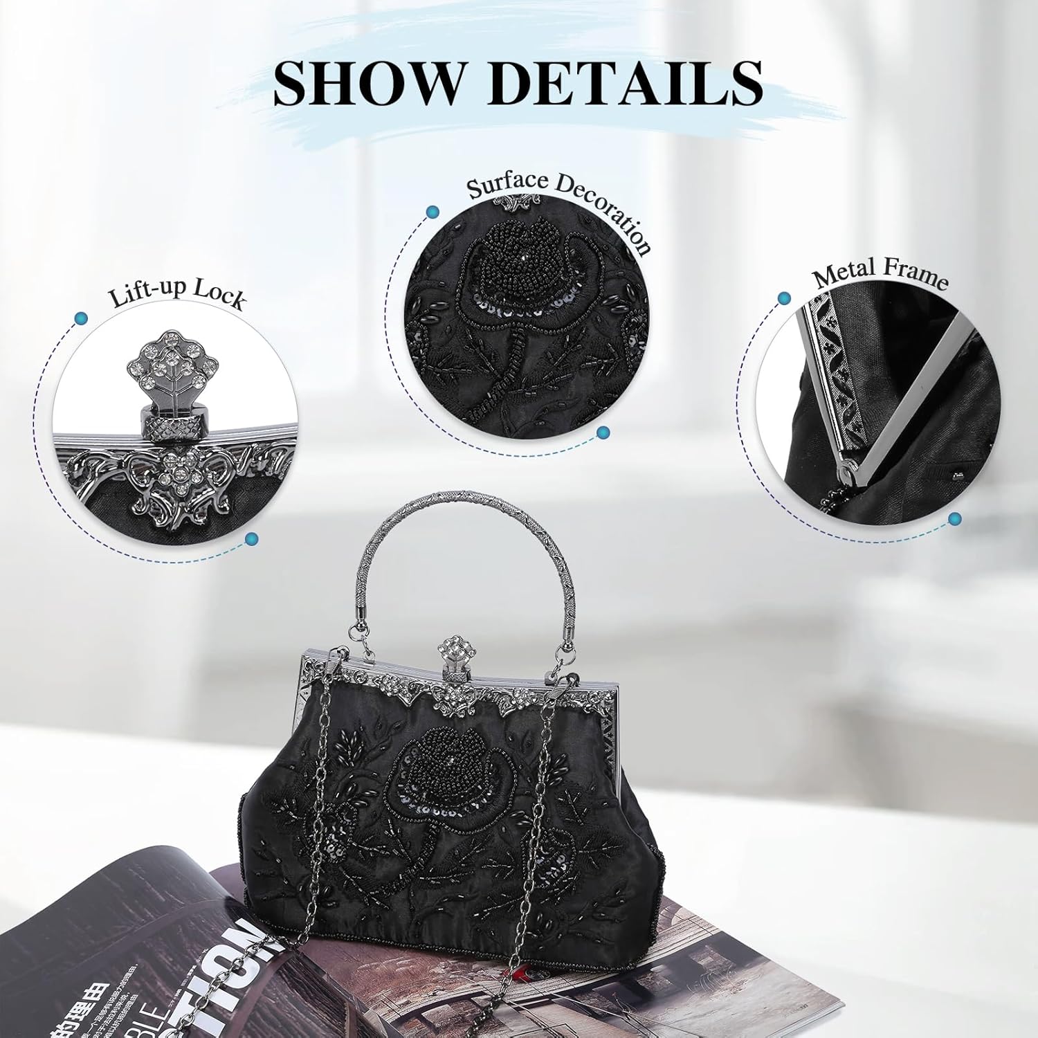 UBORSE 1920s Vintage Clutch Purse Beaded Evening Bag for Women Formal Bridal Sequin Handbag Clutch for Wedding/Prom/Cocktail | 1920s, Vintage, Beaded, Formal, Bridal, Sequin - Image 5